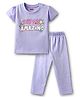 Babyhug Cotton Knit Half Sleeves Night Suit With Star & Text Print - Lavender