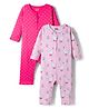 Babyhug 100% Cotton Knit Full Sleeves Front Open Rompers with Duck & Polka Dot Print Pack of 2 - Dark Pink & Pink