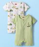Babyhug 100% Cotton Half Sleeves Dino Printed Front Open Rompers Pack Of 2 - Light Green & White