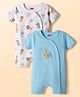 Babyhug 100% Cotton Knit Half Sleeves Romper with Animal Print Pack of 2 - Light Blue & White