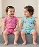 Babyhug 100% Cotton Interlock Knit Romper With Animal Print Pack Of 2 - Pink & Light Blue