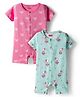 Babyhug 100% Cotton Interlock Knit Romper With Animal Print Pack Of 2 - Pink & Light Blue
