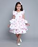 PinkChick Cotton Frill Sleeves Hearts Printed Layered Dress With Hair Clip - Pink