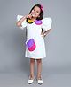 PinkChick Cotton Half Balloon Sleeves Colour Blocked Dress With Sling Bag & Hair Clip - White