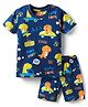 Babyhug Cotton Knit Half Sleeves Shorts Co-Ord Night Suit with Animal Print - Navy Blue