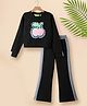 Tiara Interlock Knit Full Sleeves Cherries Patch Detailed Sweatshirt & Side Taped Bell Bottom Pant - Black