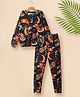 Tiara Cotton Rib Knit Full Sleeves Paisleys Printed Coordinating Sweatshirt & Leggings Set - Black