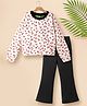 Tiara Cotton Spandex Knit Full Sleeves Strawberries Printed Sweatshirt & Bell Bottom Pant Set - White