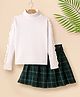 Tiara Cotton Rib Knit Full Sleeves Frill Detailed Ribbed Top & Checked Skirt Set - White