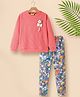 Tiara Cotton Spandex Knit Full Sleeves Floral Crochet Designed Sweatshirt & Baby Animals Printed Leggings Set - Peach