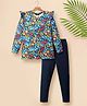Tiara Cotton Spandex Knit Full Sleeves Floral Printed Top & Leggings Set - Multi Colour