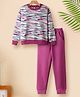 Tiara Fleece Knit Full Sleeves Abstract Printed Sweatshirt & Joggers Set - Pink