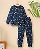 Tiara Cotton Spandex Knit Full Sleeves Candles & Gifts Printed Coordinating Top & Joggers Set - Navy Blue