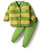 Babyhug Knit Full Sleeves Front Open Sweater & Pant Set with Color Block Design - Yellow & Green