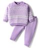 Babyhug Knit Full Sleeves Sweater Set with Fair Isle Design - Lavender