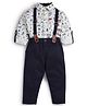 JusCubs Cotton Full Sleeves Animals Printed Shirt With Solid Pant & Suspender Set - Multi Colour
