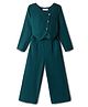 Arias Knit Full Sleeves Front Open Solid Jumpsuit - Dark Green