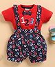 Wonderchild Half Sleeves Numerical Patch Detailed Tee & Gallace Shorts With Attached Suspender & Bow Set - Red & Navy Blue