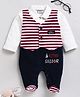 Wonderchild Full Sleeves Little Sailor Text Embroidered Romper With Attached Striped Waistcoat - Navy Blue
