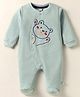 Wonderchild Interlock Woven Full Sleeves Teddy Bear Embroidered Textured Sleepsuit - Olive Green