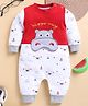 Wonderchild Interlock Woven Full Sleeves Baby Hippo Patch Detailed & Printed Cut & Sew Romper - Red & White