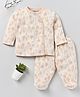 Wonderchild Interlock Woven Full Sleeves Abstract Printed Coordinating Footed Night Suit Set - Skin