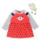 Wonderchild Full Sleeves Dots Printed & Teddy Bear Face Embroidered Dress - Maroon
