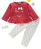 Wonderchild Full Sleeves Meow Text Embroidered Top & Pant Set - Wine