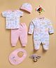 Wonderchild Interlock Knit Baby Gift Set with Animal Print Pack of 5 - Pink & White