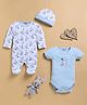 Wonderchild Interlock Knit Baby Gift Set with Teddy Print Pack of 3 - Light Blue & White