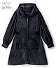 Arias Woven Full Sleeves Metallic Fabric Solid Hooded Party Dress With Kangaroo Pockets - Black