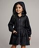 Arias Woven Full Sleeves Metallic Fabric Solid Hooded Party Dress With Kangaroo Pockets - Black