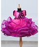 Li & Li Couture Net Half Sleeves Floral Applique & Ruffle Detailed Pearls Embellished Gown - Rose Pink Plum & Purple