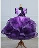 Li & Li Couture Net Woven Frill Sleeves Floral Applique Detailed Pearls Embellished Ruffled Gown - Grape Purple & Light Lavender