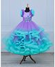 Li & Li Couture Net Half Sleeves Sea Life Embroidered Pearls Embellished Ruffle Detailed Gown - Purple & Sea Blue