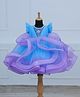 Li & Li Couture Net Short Frill Sleeves Ruffle Detailed & Beaded Gown - Sky Blue & Lavender
