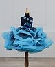 Li & Li Couture Net Sleeveless Ruffle & Floral Applique Detailed Beaded Gown - Navy & Aqua Blue