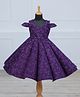 Li & Li Couture Cold Shoulder Sleeves Floral Embroidered & Sequins Embellished Panel Gown - Purple