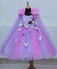 Li & Li Couture Sleeveless Hand Crafted Floral & Butterfly Applique Detailed Beads Embellished Gown With Attached Trail - Creamy Pink & Lavender
