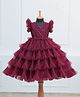 Li & Li Couture Frill Sleeves Bodice Pleated Handwork Sequin Embellished Layered Gown - Maroon