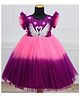 Li & Li Couture Frill Sleeves Handwork Flamingo Beads & Floral Sequin Embellished Ombre Gown - Grape Purple & Flamingo Pink