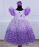 Li & Li Couture Frill Sleeves Handwork Flamingo Beads & Floral Sequin Embellished Gown With Headband - Lavender & Purple