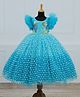 Li & Li Couture Frill Sleeves Handwork Sequin Floral Embellished & Embroidered Gown - Baby Blue & Sky Blue