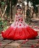 Li & Li Couture Net Woven Sleeveless Floral Applique Detailed Ombre Tiered Gown - Red & Peach Bud