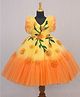 Li & Li Couture Net Woven Frill Sleeves Floral Applique Detailed Ombre Tiered Gown - Candy Yellow & Papaya Orange