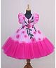 Li & Li Couture Net Woven Frill Sleeves Floral Applique Detailed Ombre Tiered Gown - Lavender & Rose Pink