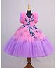 Li & Li Couture Net Woven Frill Sleeves Floral Applique Detailed Ombre Tiered Gown - Lavender & Baby Pink