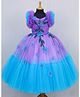 Li & Li Couture Net Woven Frill Sleeves Floral Applique Detailed Ombre Tiered Gown - Lavender & Sky Blue
