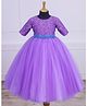 Li & Li Couture Net Woven Half Sleeves Floral Embroidered & Stones Embellished Gown With Belt - Lavender