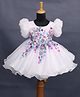 Li & Li Couture Organza Woven Balloon Sleeves Floral Applique Detailed & Pearls Embellished Gown - White